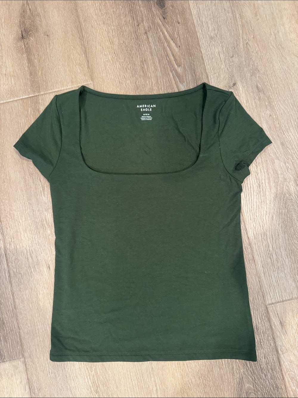 American Eagle Outfitters Dark Green Square Neck Short Sleeve Top